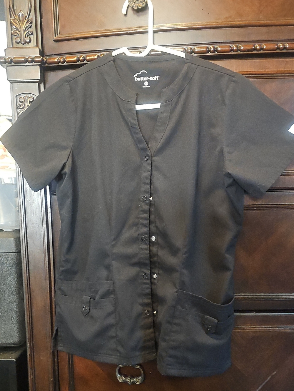 Butter-Soft Women’s Black Button-Down Scrub Top